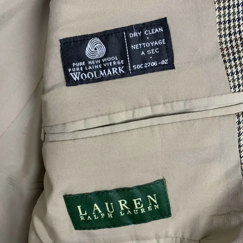 Lauren‎ Ralph Lauren Wool Houndstooth Size 42L Blazer Sports Coat Jacket